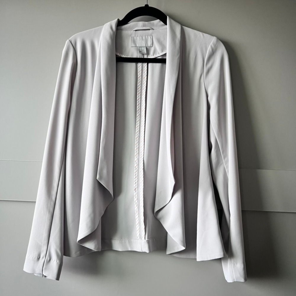 H&M Draped Open Front Blazer Womens Sz 10 Light Grey Lightweight Stretch Jacket